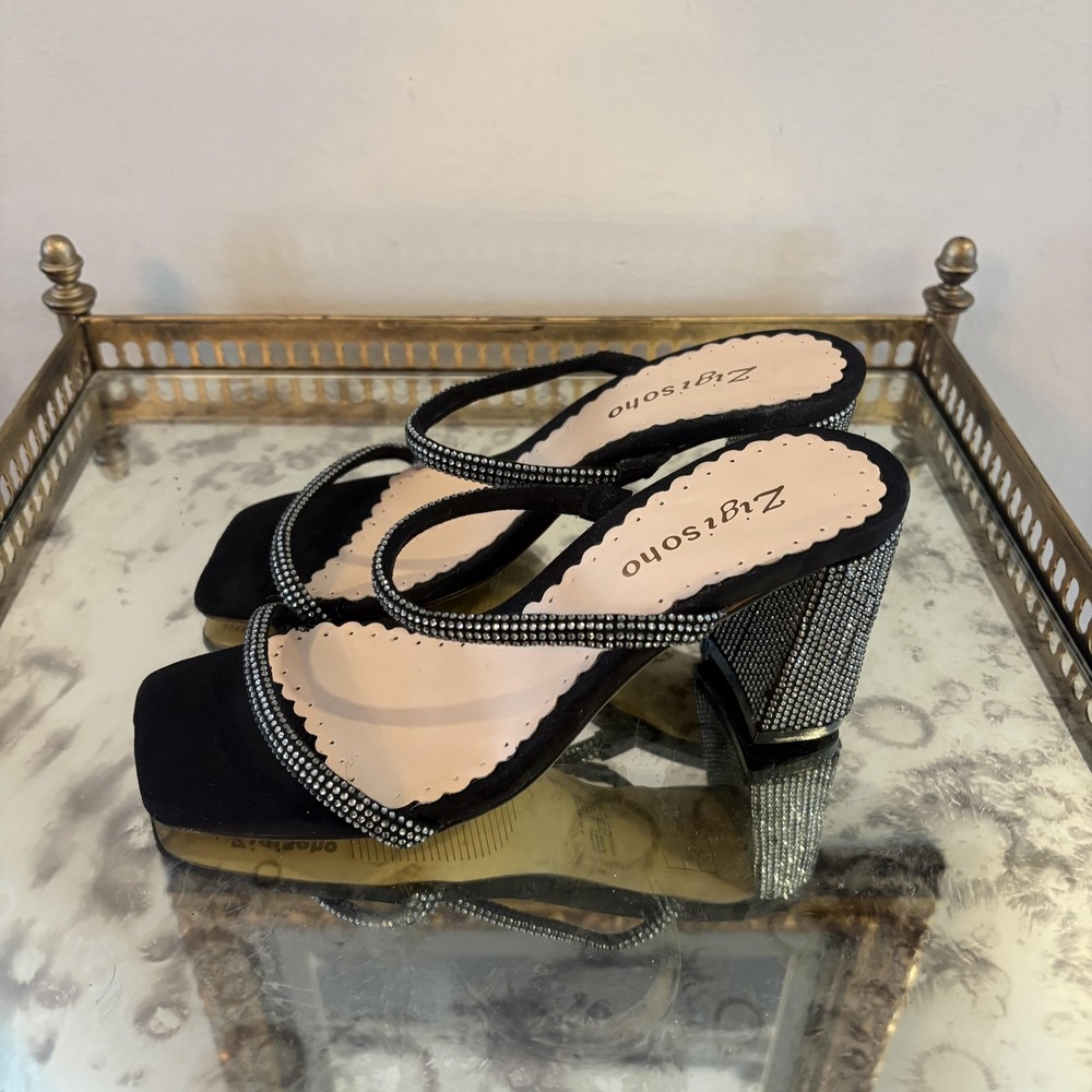 Zigi Soho‎ Daleyza Shoes Womens Size 6 Black Rhinestone Block Heel Sandals